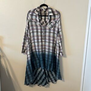 Arrata Silent Journey Calipso Ombre Plaid High Low Dress
